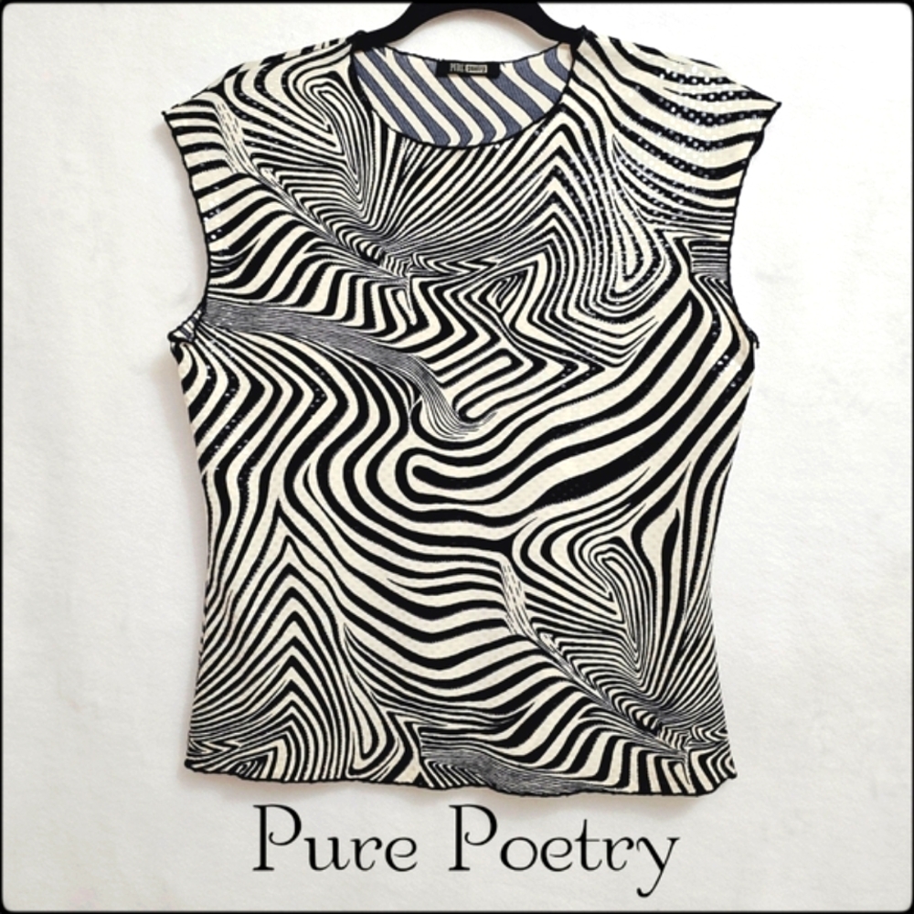 Geometric Print Top by Pure Poetry, Stretchy, Sparkling, Size Large
